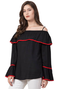 Black Cold Shoulder Bell Sleeve Top