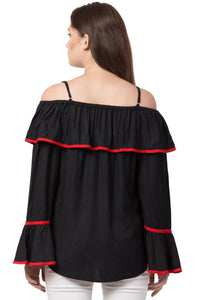 Black Cold Shoulder Bell Sleeve Top