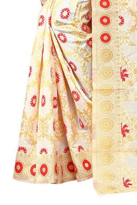 Stylish Banarsi Silk Jacquard Design Cream Women's Sarees