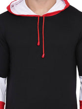Load image into Gallery viewer, Men&#39;s Black Self Pattern Cotton Hooded Tees