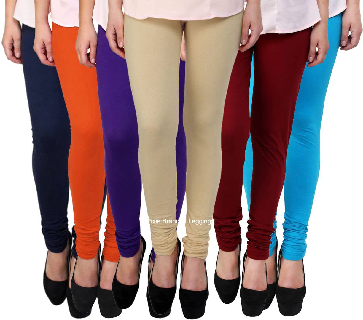 Women's Soft and 4 Way Stretchable Churidar Leggings Combo (Pack of 6)