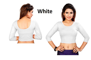 Women's Cotton Spandex White Stretchable Readymade Saree Blouse