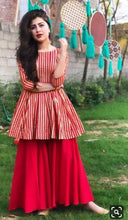 Load image into Gallery viewer, Elite Red Striped Cotton Women Kurta Skirt Set