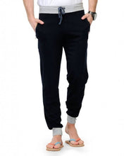Load image into Gallery viewer, Men&#39;s Black Cotton Blend Solid Regular Fit Joggers