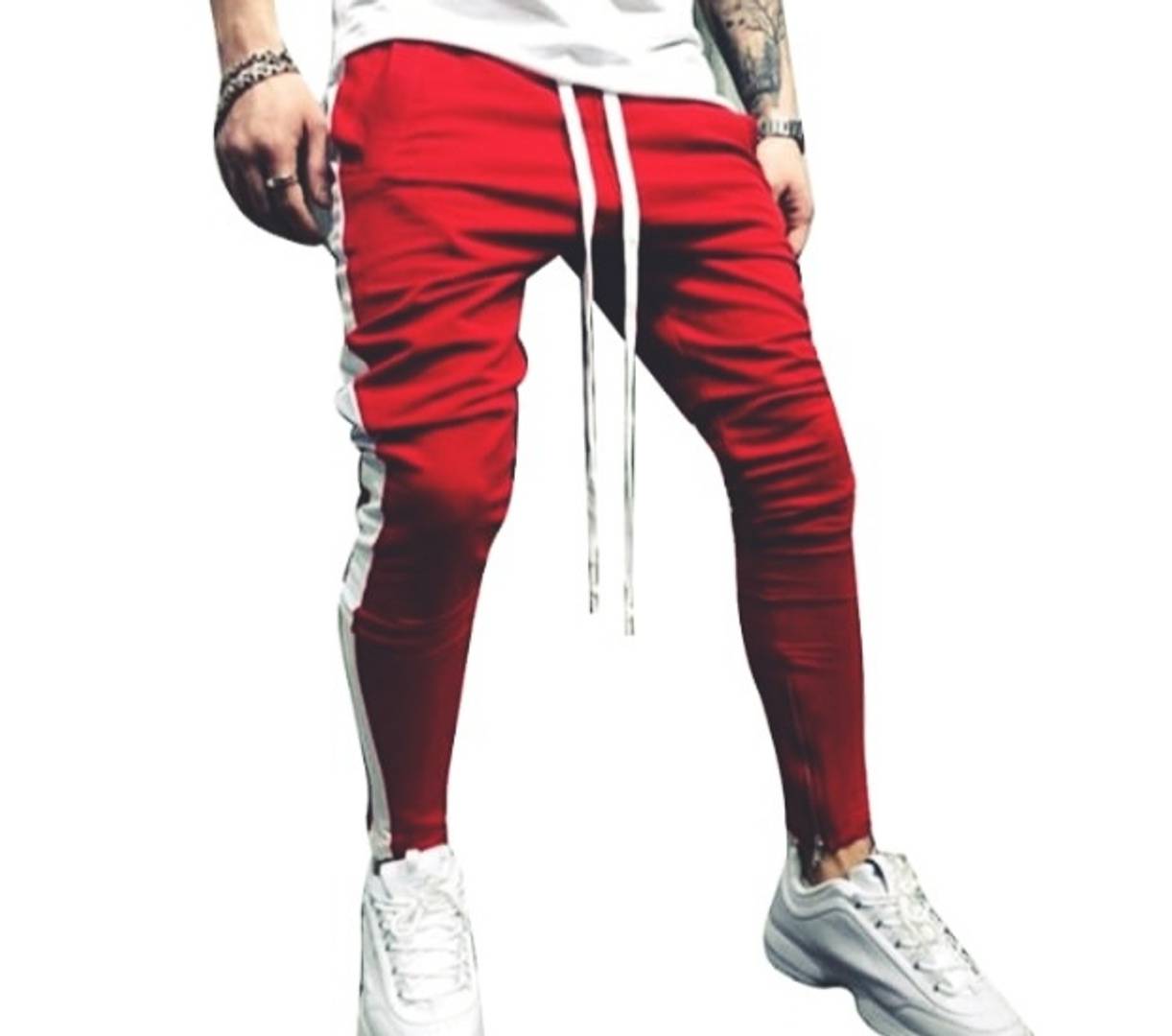 Men's Red Cotton Blend Self Pattern Regular Fit Joggers
