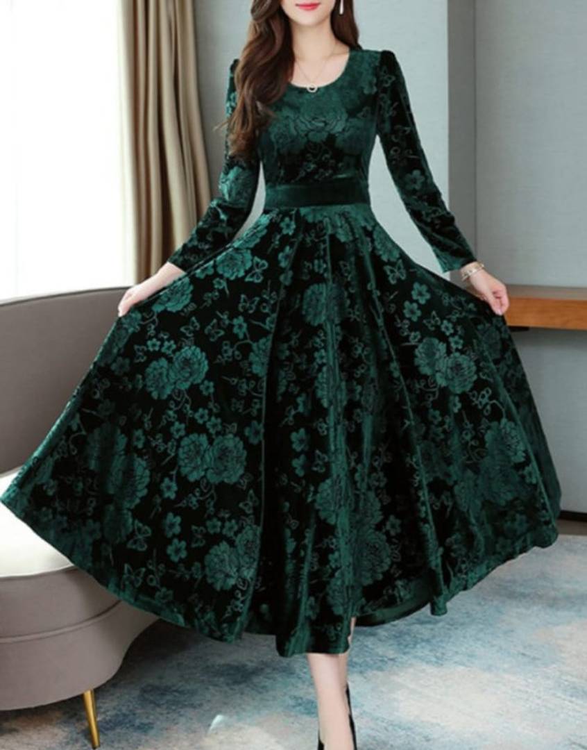Women Cotton Maxi One Piece Dress Gown Green Chakri – fabcolors