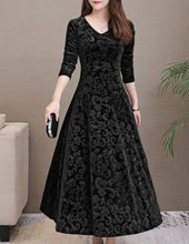 Load image into Gallery viewer, Black Self Pattern Velvet Long Dress