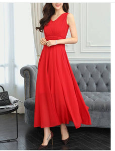 Red V-Neck Long Dress