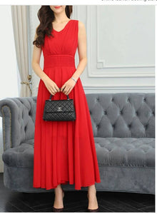 Red V-Neck Long Dress