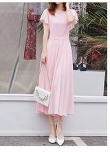 Load image into Gallery viewer, Pink Flutter Sleeve Long A-Line Maxi Dress