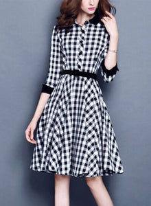 Multicoloured With White Checked Midi Fit and Flare Dress