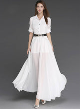 Load image into Gallery viewer, White Solid Side Slit Long Maxi Dress