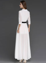 Load image into Gallery viewer, White Solid Side Slit Long Maxi Dress