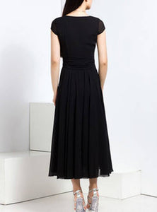Georgette Black V-Neck Long Maxi Dress