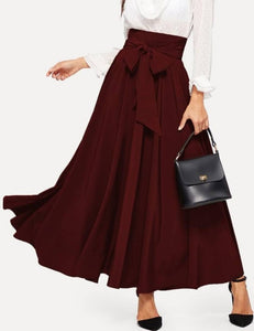 Maroon Solid Pleated Skirt