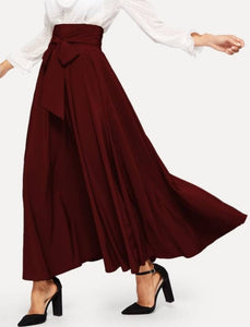 Maroon Solid Pleated Skirt