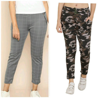 Womens Combo Of 1 Camouflage and 1 Check Jeggings