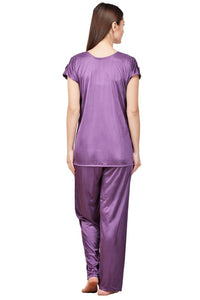 Women Purple Solid Satin Nightdress