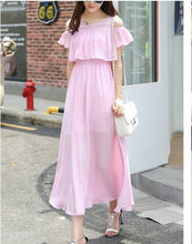 Load image into Gallery viewer, Pink Cold Shoulder Long Maxi Dress