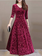 Load image into Gallery viewer, Maroon Printed Velvet Long Dress