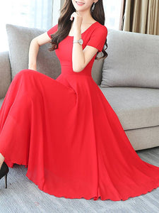Women's Red Georgette Solid Midi Length Dress