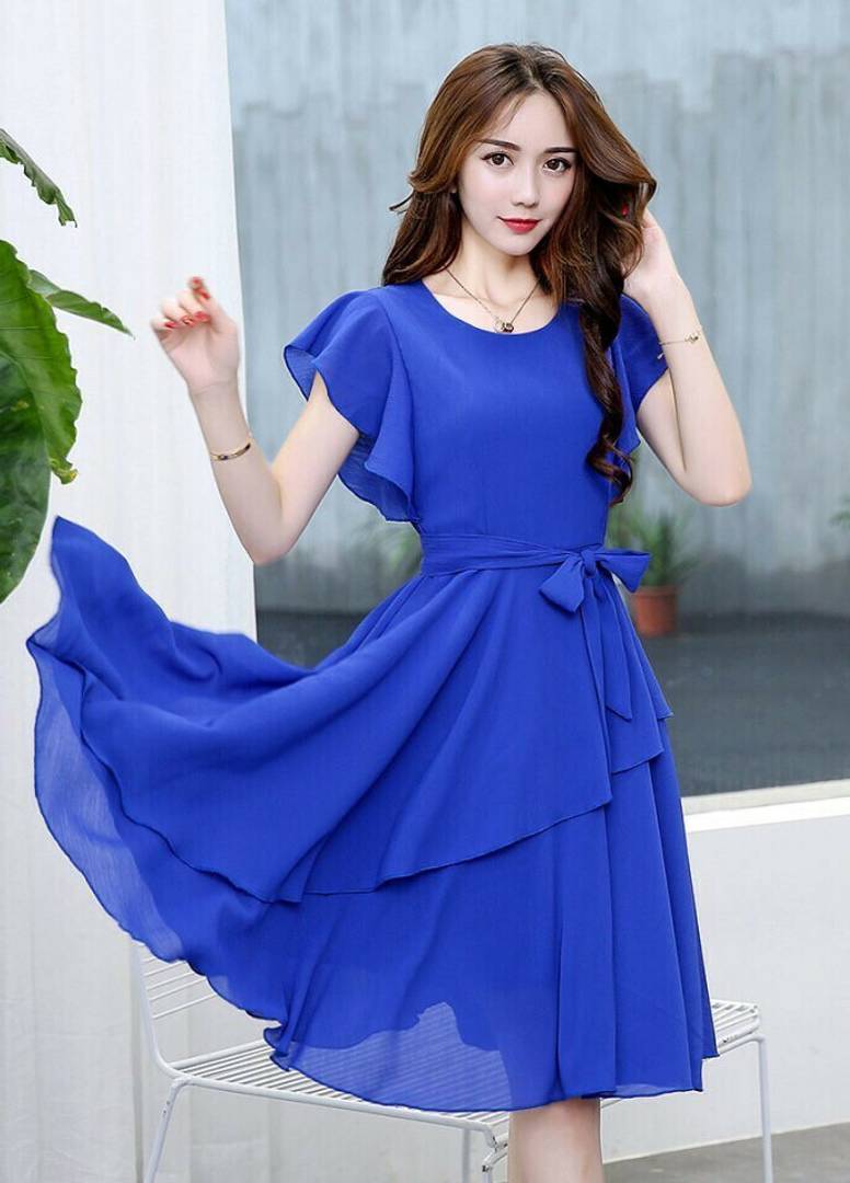 Women's Blue Georgette Solid knee Length Dress | SVB Ventures Women's Blue Georgette Solid knee Length Dress | SVB Ventures