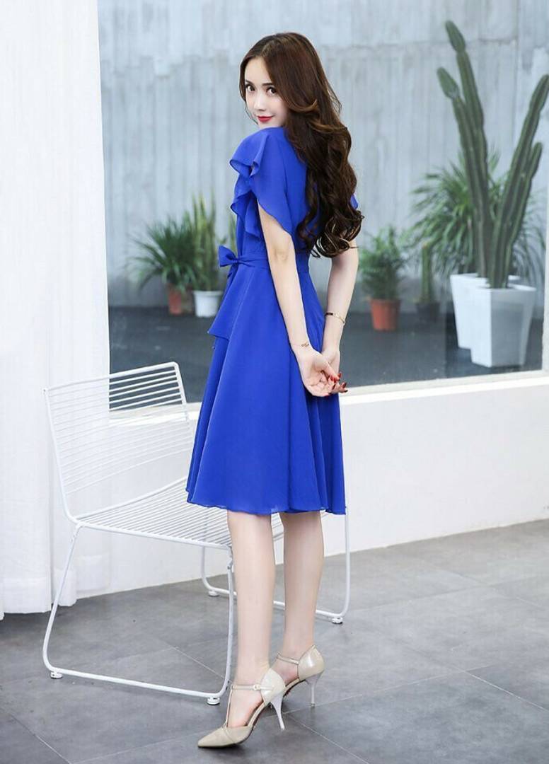 Women's Blue Georgette Solid knee Length Dress | SVB Ventures Women's Blue Georgette Solid knee Length Dress | SVB Ventures