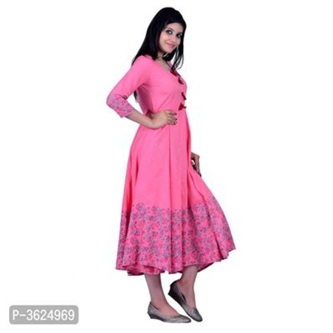 Elegant Pink Self Pattern Rayon Anarkali Kurti - SVB Ventures 