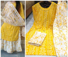 Load image into Gallery viewer, Elite Yellow Rayon Cotton Printed Women Kurta Skirt Set with Dupatta