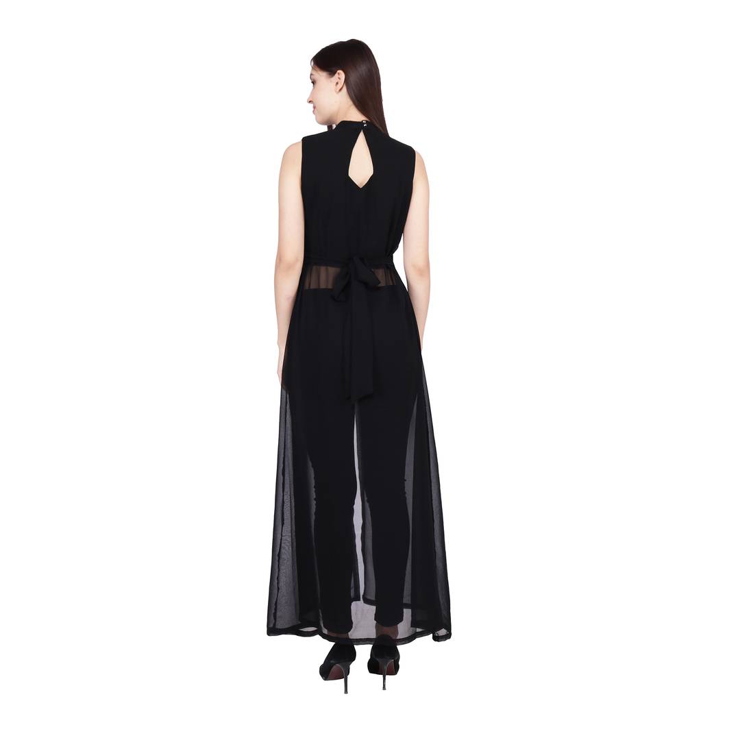 Women Black Solid Georgette Maxi Dress