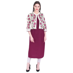 Women Solid Rayon Blend Straight Kurta With Embroidery On Jacket