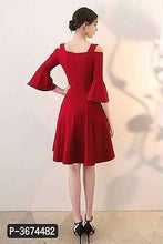 Load image into Gallery viewer, Women Red Bell Sleeve Cold Sholder Hosery Short Dress