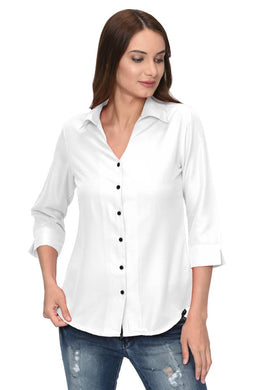 Regular Length White Color 3/4Th Sleeves Crepe Regular Fit Formal Shirt For Women