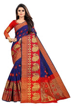 Load image into Gallery viewer, Red &amp; Blue Cotton Silk Jacquard Traditional Saree