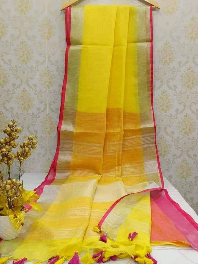 Attractive Linen Saree with Blouse piece