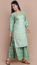 Load image into Gallery viewer, Fashionable Green Rayon Kurti And Sharara Set
