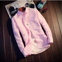 Load image into Gallery viewer, Men&#39;s Pink Cotton Solid Long Sleeves Regular Fit Casual Shirt