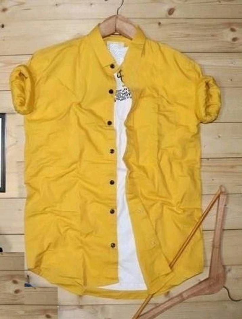 Men's Yellow Cotton Solid Long Sleeves Regular Fit Casual Shirt