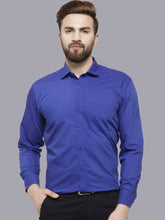 Load image into Gallery viewer, Men&#39;s Blue Cotton Solid Long Sleeves Regular Fit Formal Shirt