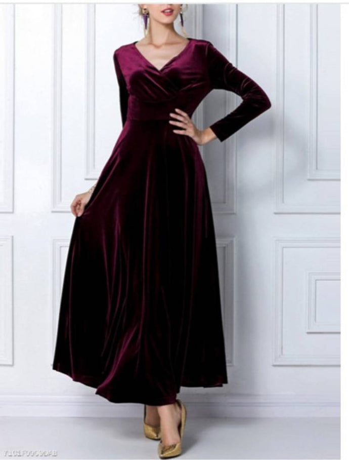 Buy ZABERRY Womens Wrap V Neck Long Sleeve Elegant Mermaid Ruched Velvet  Wedding Guest Cocktail Evening Party Maxi Dresses, Black, Small at Amazon.in