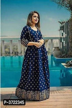 Load image into Gallery viewer, Stylish Rayon Gold Black Floral Printed Anarkali Kurta Gown For Women