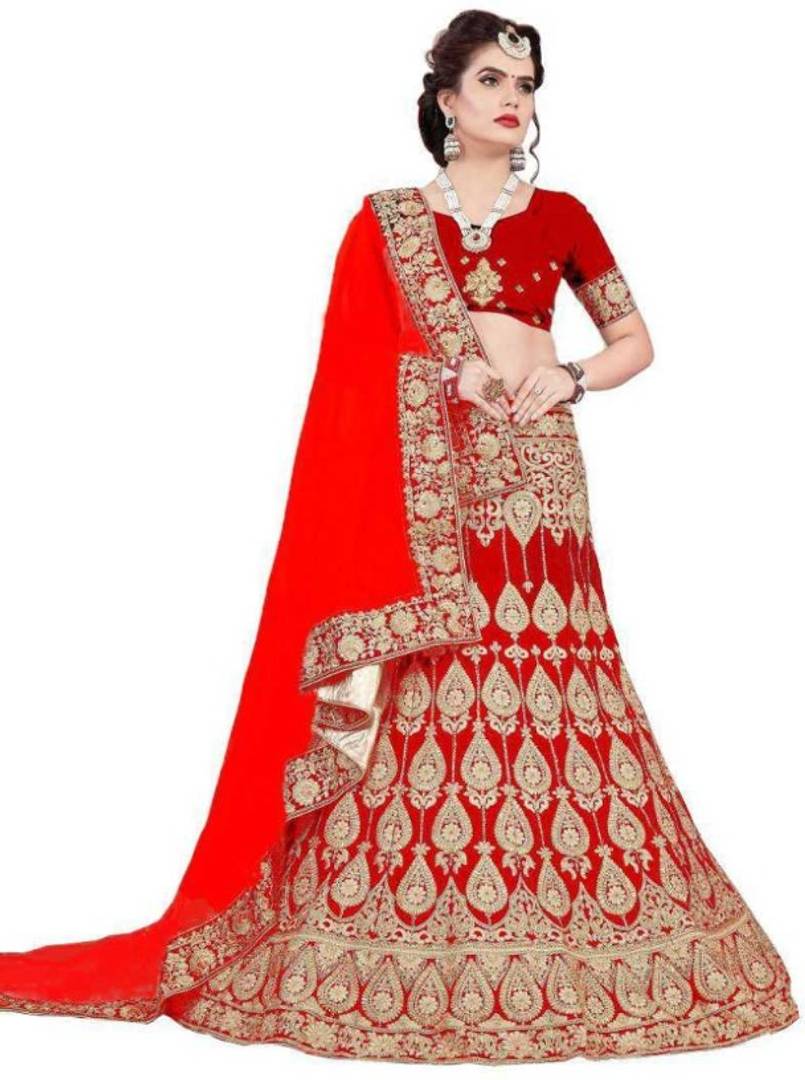 Embroidered Semi Stitched Lehenga, Choli and Dupatta Set