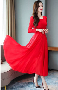 Elite Red Solid Polyester Women Dress