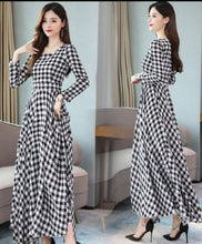 Load image into Gallery viewer, Black Checked Long Maxi Dress