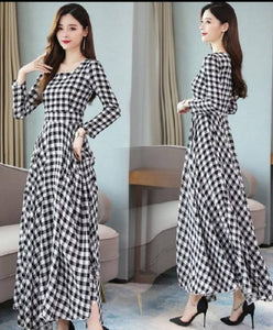 Black Checked Long Maxi Dress