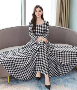 Black Checked Long Maxi Dress