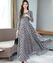 Load image into Gallery viewer, Black Checked Long Maxi Dress