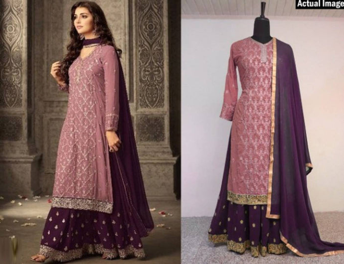 Stylish Purple Georgette Sharara Salwar Kameez
