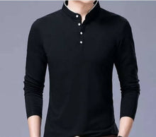 Load image into Gallery viewer, Men&#39;s Black Cotton Solid Mandarin Tees