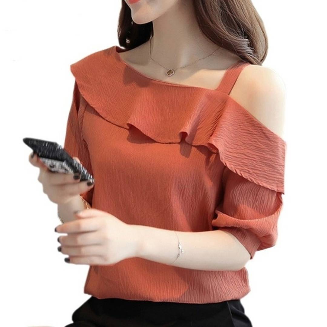 Stunning Orange Polyester Women Top